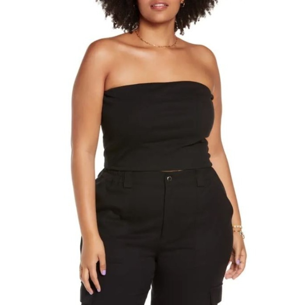 BP. Women's Plus Size Ribbed Organic Cotton Blend Tube Top in Black 3X